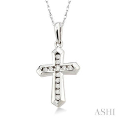 1/10 ctw Round Cut Diamond Cross Pendant in 14K White Gold with Chain