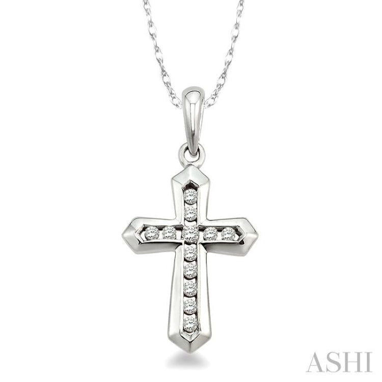 1/10 ctw Round Cut Diamond Cross Pendant in 10K White Gold with Chain