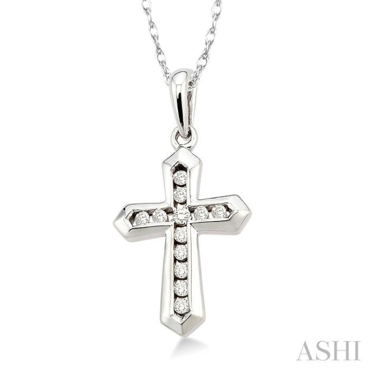 1/10 ctw Round Cut Diamond Cross Pendant in 10K White Gold with Chain