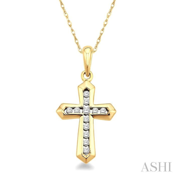 1/10 ctw Round Cut Diamond Cross Pendant in 14K Yellow Gold with Chain