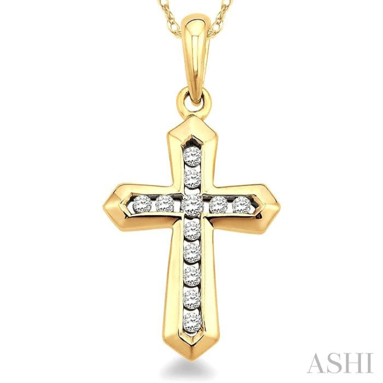 1/10 ctw Round Cut Diamond Cross Pendant in 14K Yellow Gold with Chain