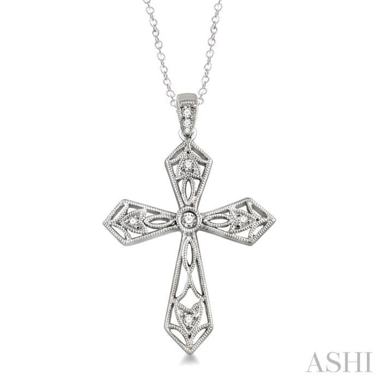 1/20 ctw Single Cut Diamond Cross Pendant in Sterling Silver with Chain