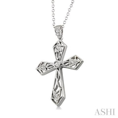 1/20 ctw Single Cut Diamond Cross Pendant in Sterling Silver with Chain