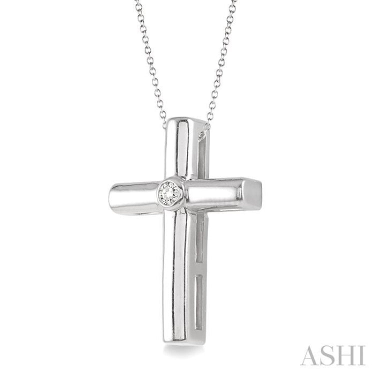 1/50 ctw Round Cut Diamond Cross Pendant in Sterling Silver with Chain