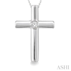 1/50 ctw Round Cut Diamond Cross Pendant in Sterling Silver with Chain