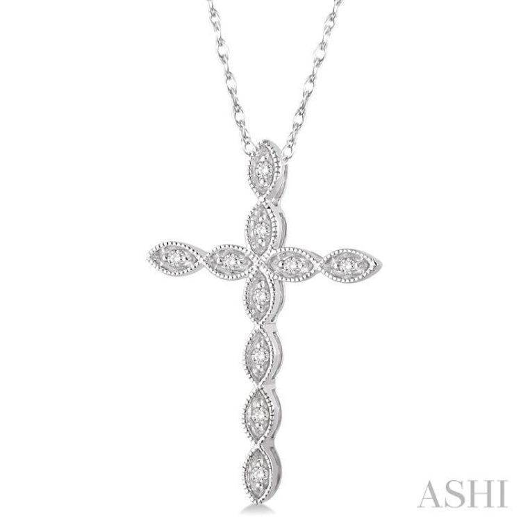 1/10 ctw Round Cut Diamond Cross Pendant in 10K White Gold with Chain