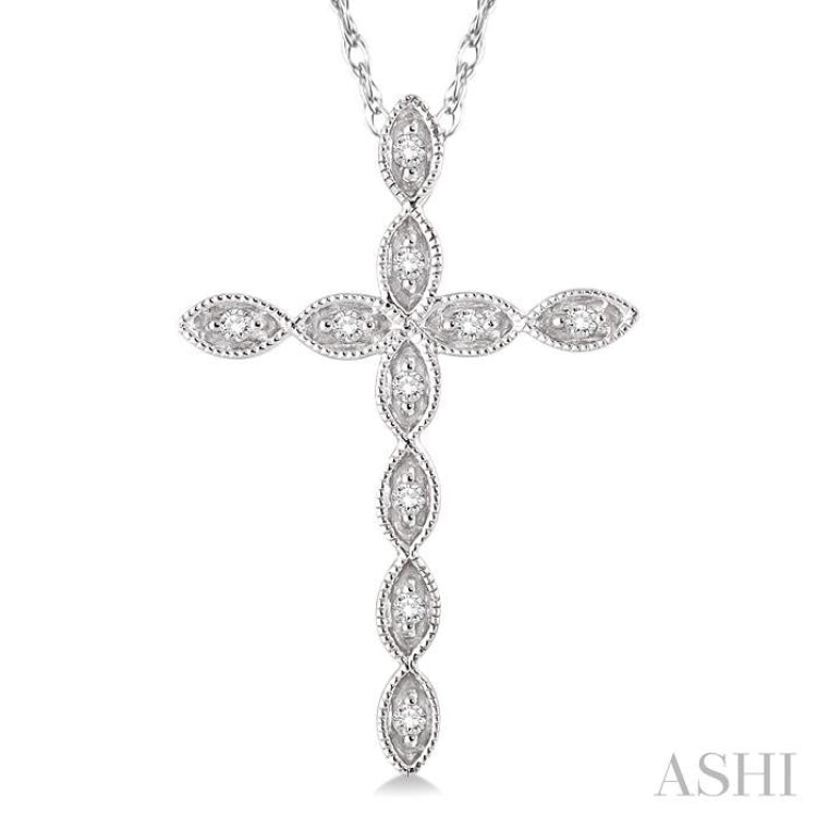 1/10 ctw Round Cut Diamond Cross Pendant in 10K White Gold with Chain