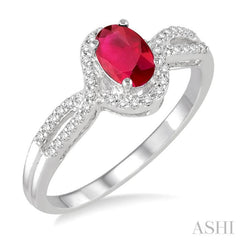 6x4 MM Oval Cut Ruby and 1/6 ctw Round Cut Diamond Ring in 10K White Gold