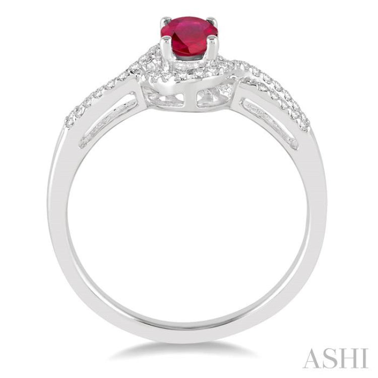 6x4 MM Oval Cut Ruby and 1/6 ctw Round Cut Diamond Ring in 10K White Gold