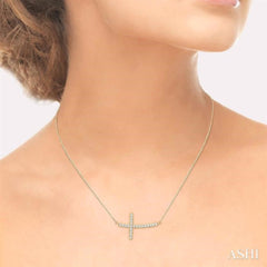 1/2 ctw Round Cut Sideway Cross Pendant in 14K Yellow Gold with Chain