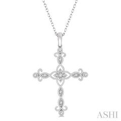 1/10 ctw Marquise & Floral Lattice Cross Round Cut Diamond Pendant With Link Chain in 10K White Gold