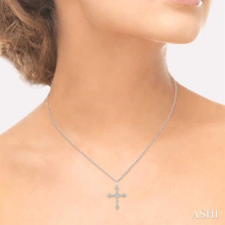 1/10 ctw Marquise & Floral Lattice Cross Round Cut Diamond Pendant With Link Chain in 10K White Gold