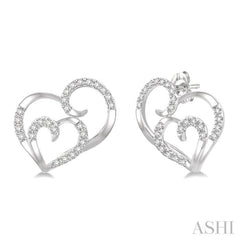 1/6 ctw Double Heart Round Cut Diamond Earrings in 10K White Gold