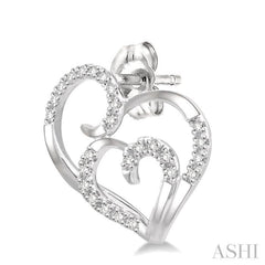 1/6 ctw Double Heart Round Cut Diamond Earrings in 10K White Gold