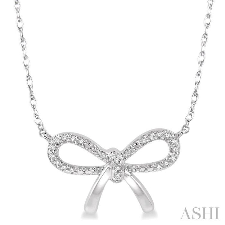 1/20 ctw Bow Tie Round Cut Diamond Necklace in 10K White Gold
