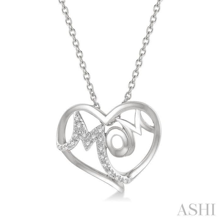 1/20 ctw MOM Round Cut Diamond Heart Pendant With Chain in 10K White Gold