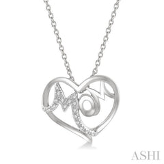 1/20 ctw MOM Round Cut Diamond Heart Pendant With Chain in 10K White Gold