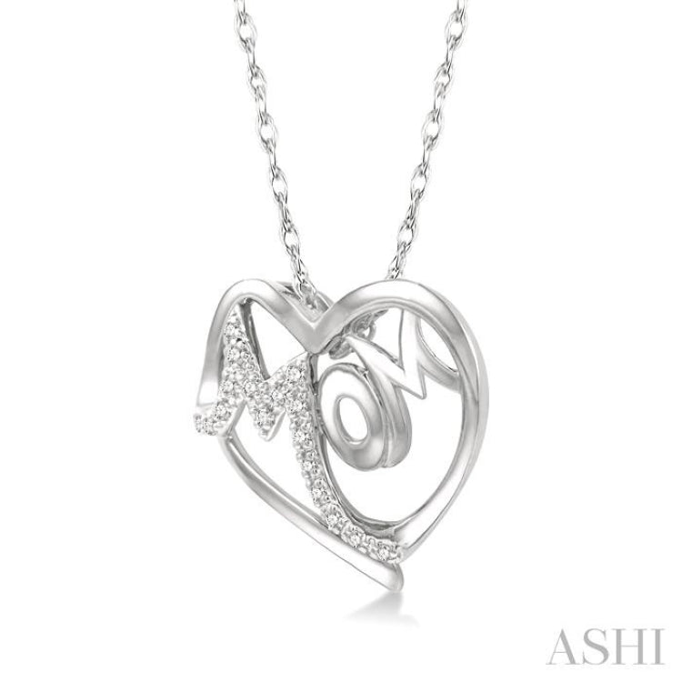 1/20 ctw MOM Round Cut Diamond Heart Pendant With Chain in 10K White Gold