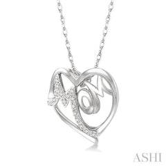 1/20 ctw MOM Round Cut Diamond Heart Pendant With Chain in 10K White Gold