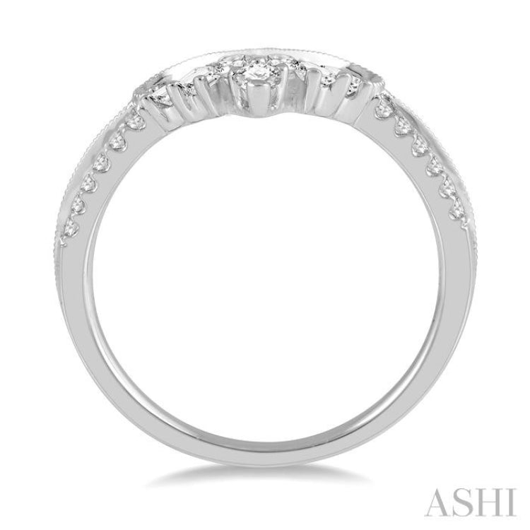 3/8 ctw Chevron Center Baguette and Round Cut Diamond Wedding Band in 14K White Gold