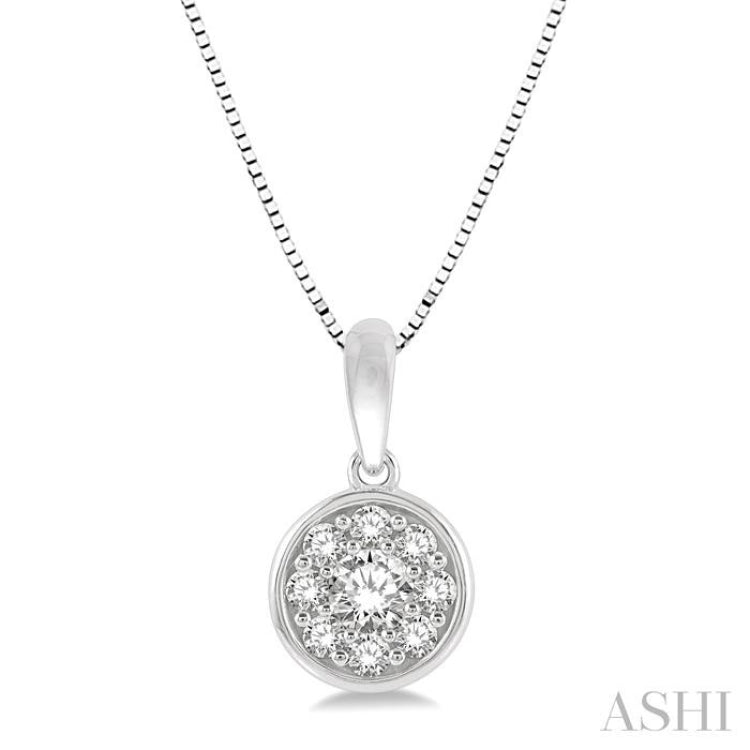 1/3 ctw Round Cut Diamond Cluster Circular Pendant With Chain in 14K White Gold