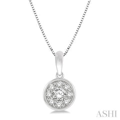 1/3 ctw Round Cut Diamond Cluster Circular Pendant With Chain in 14K White Gold