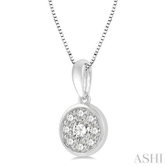 1/3 ctw Round Cut Diamond Cluster Circular Pendant With Chain in 14K White Gold