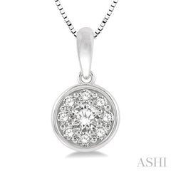 1/3 ctw Round Cut Diamond Cluster Circular Pendant With Chain in 14K White Gold