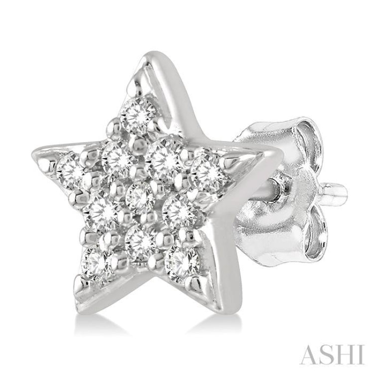 1/10 ctw Star & Crescent Mix Round Cut Diamond Petite Fashion Earring in 10K White Gold