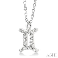 1/10 ctw Gemini Round Cut Diamond Zodiac Pendant With Chain in 10K White Gold