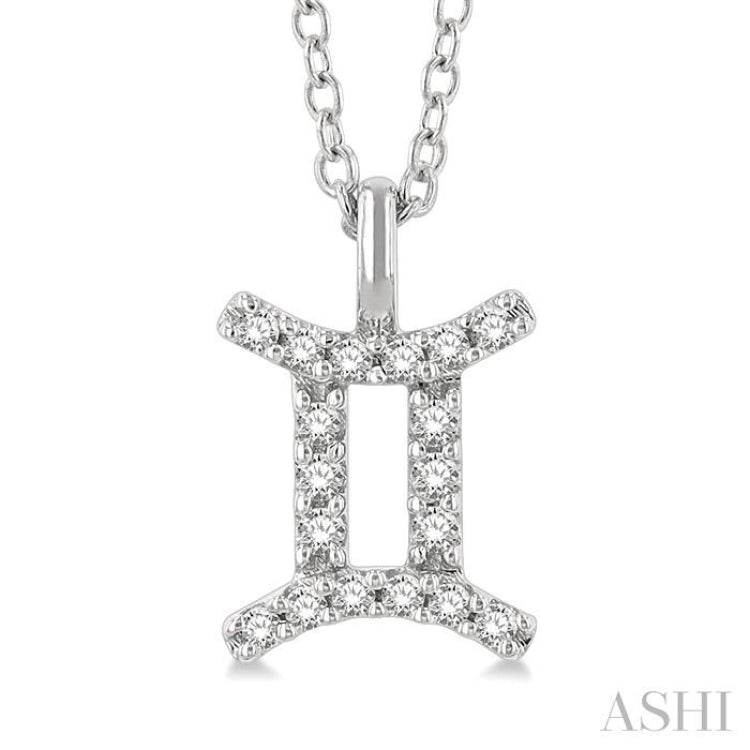 1/10 ctw Gemini Round Cut Diamond Zodiac Pendant With Chain in 10K White Gold