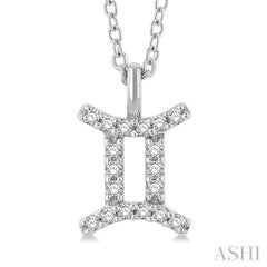 1/10 ctw Gemini Round Cut Diamond Zodiac Pendant With Chain in 10K White Gold
