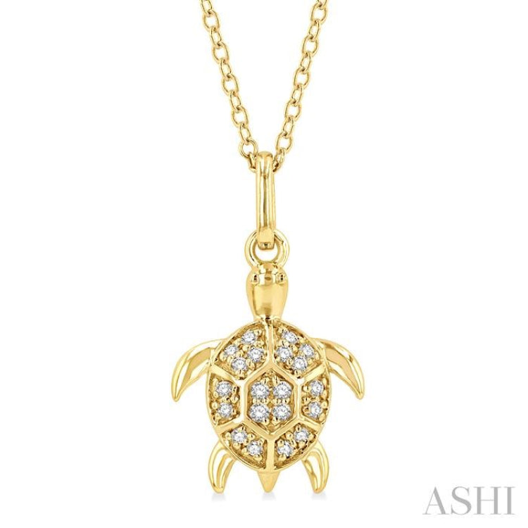 1/10 ctw Sea Turtle Petite Round Cut Diamond Fashion Pendant With Chain in 10K Yellow Gold