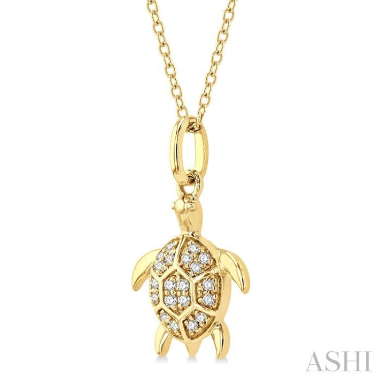 1/10 ctw Sea Turtle Petite Round Cut Diamond Fashion Pendant With Chain in 10K Yellow Gold