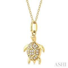 1/10 ctw Sea Turtle Petite Round Cut Diamond Fashion Pendant With Chain in 10K Yellow Gold