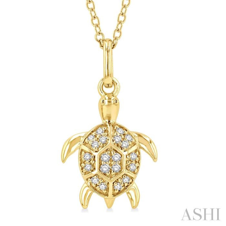 1/10 ctw Sea Turtle Petite Round Cut Diamond Fashion Pendant With Chain in 10K Yellow Gold
