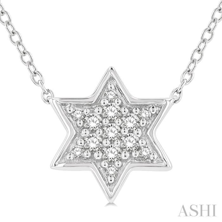 1/10 ctw Star of David Petite Round Cut Diamond Fashion Pendant With Chain in 10K White Gold