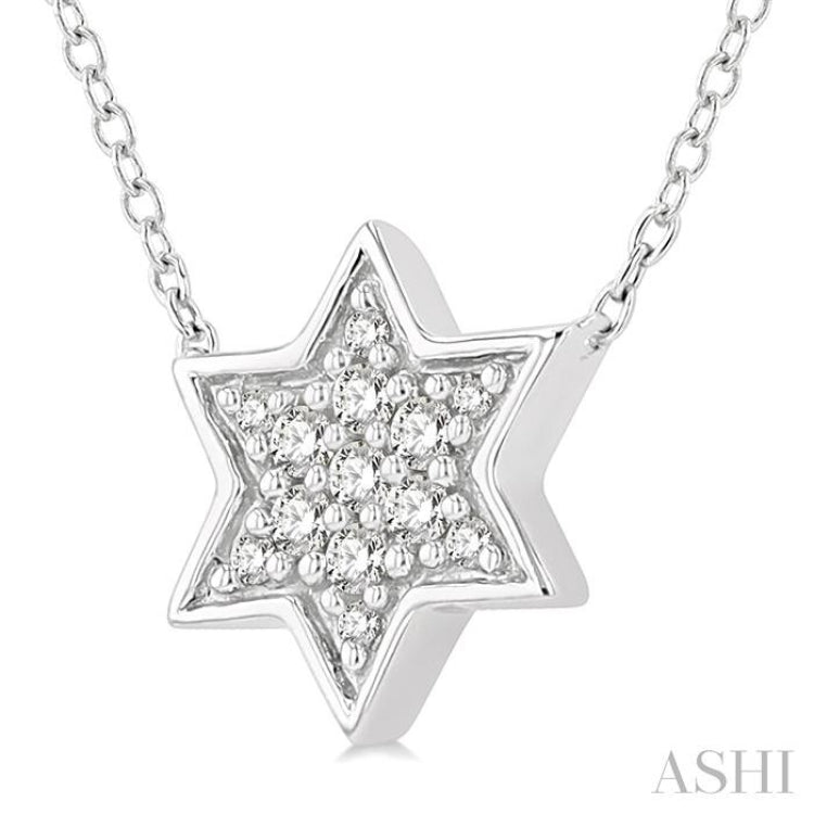 1/10 ctw Star of David Petite Round Cut Diamond Fashion Pendant With Chain in 10K White Gold