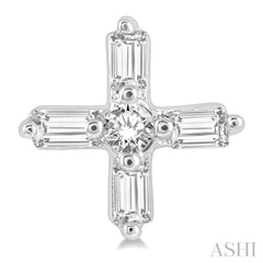 1/10 ctw Greek Cross Baguette and Round Cut Diamond Petite Earring in 10K White Gold