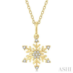1/10 ctw Petite Snowflake Round Cut Diamond Fashion Pendant With Chain in 10K Yellow Gold
