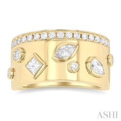 3/4 ctw Mixed Diamond Cut Fashion Wide Band in 14K Yellow Gold
