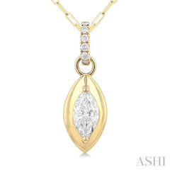 1/4 ctw Dome Marquise and Round Cut Diamond Fashion Pendant With Paper Clip Chain in 14K Yellow Gold