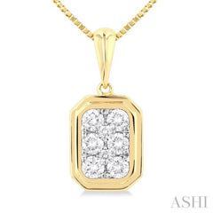 1/3 ctw Lovebright Emerald Shape Round Cut Diamond Fashion Pendant With Chain in 14K Yellow and White Gold