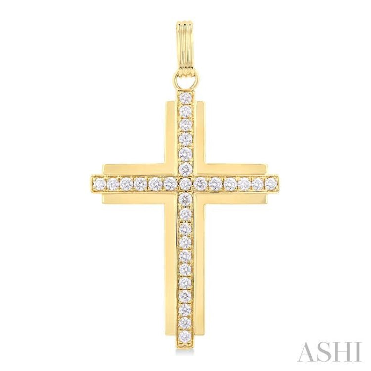 2.00 ctw Round Cut Diamond Cross Pendant in 14K Yellow Gold