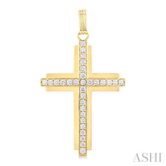 2.00 ctw Round Cut Diamond Cross Pendant in 14K Yellow Gold