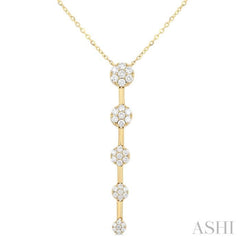 1/2 ctw Vertical Bar Graduated Circular Motif Round Cut Diamond Fashion Necklace in 10K Yellow Gold