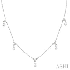 5/8 ctw Dangle Pear and Round Cut Diamond Station Necklace in 14K White Gold