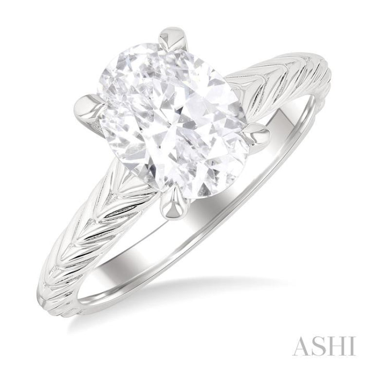 1/20 ctw Akari Oval Shape Round Cut Diamond Semi Mount Engagement Ring in 14K White Gold