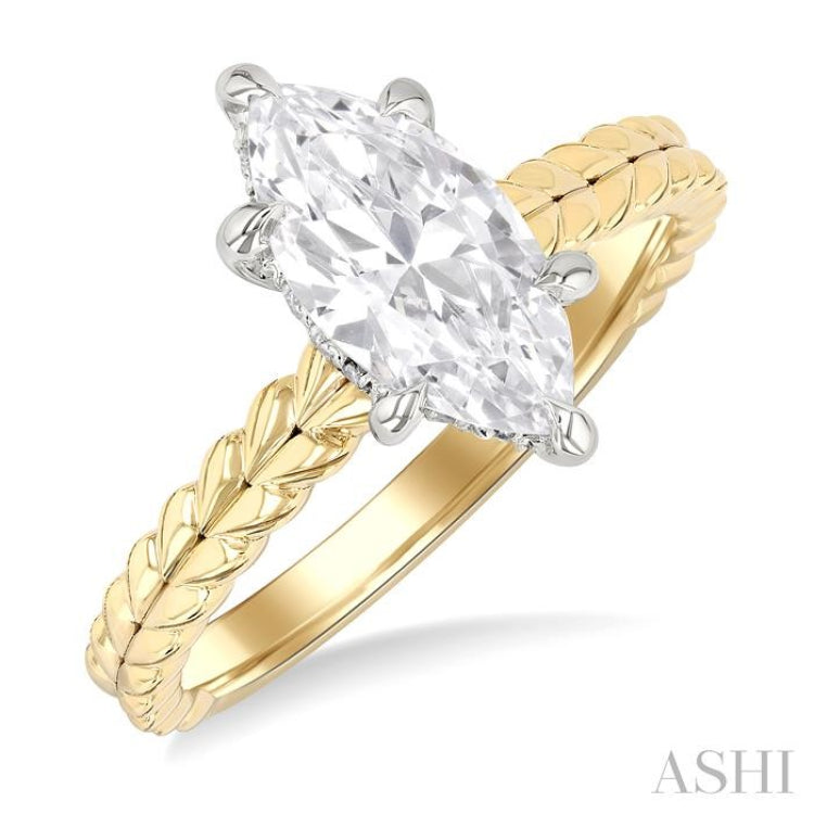 1/10 ctw Akari Marquise Shape Round Cut Diamond Semi Mount Engagement Ring in 14K Yellow and White Gold