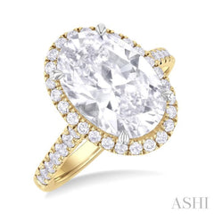 1/2 ctw Oval Shape Round Cut Diamond Halo Semi Mount Engagement Ring in 14K Yellow Gold